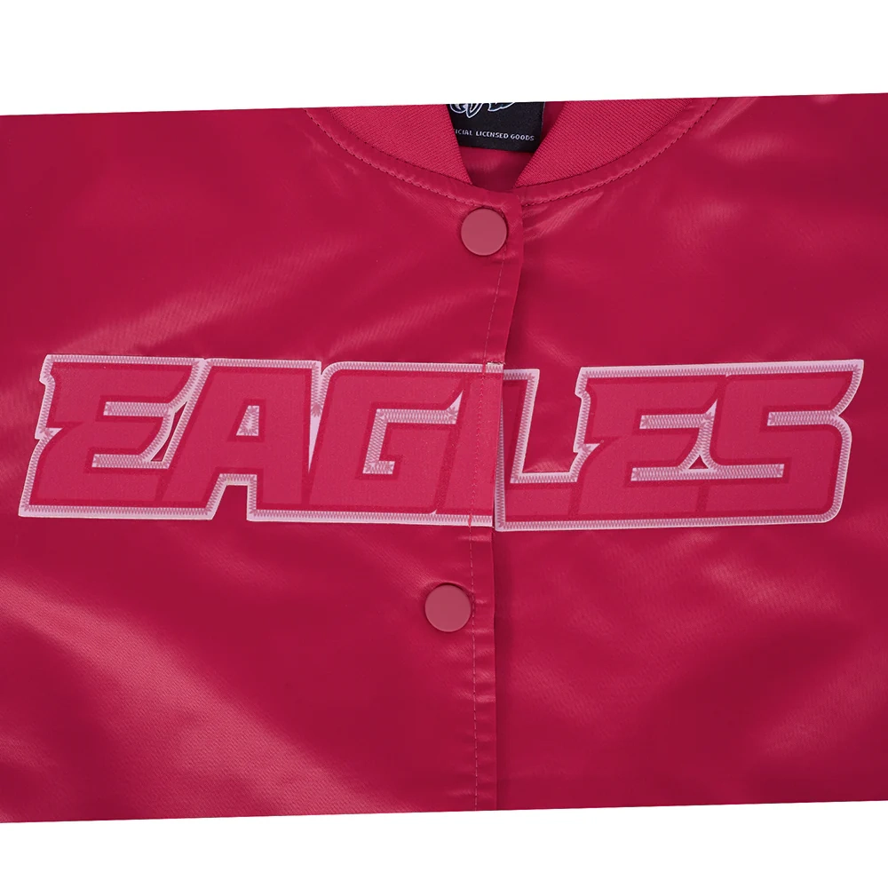 Women's Philadelphia Eagles Triple Pink Satin Varsity Pink Jacket - Image 5
