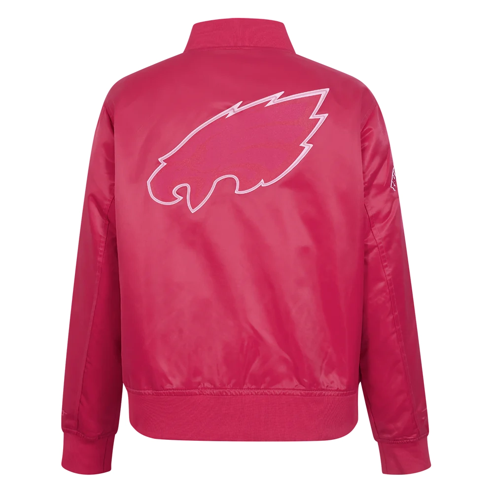 Women's Philadelphia Eagles Triple Pink Satin Varsity Pink Jacket - Image 4