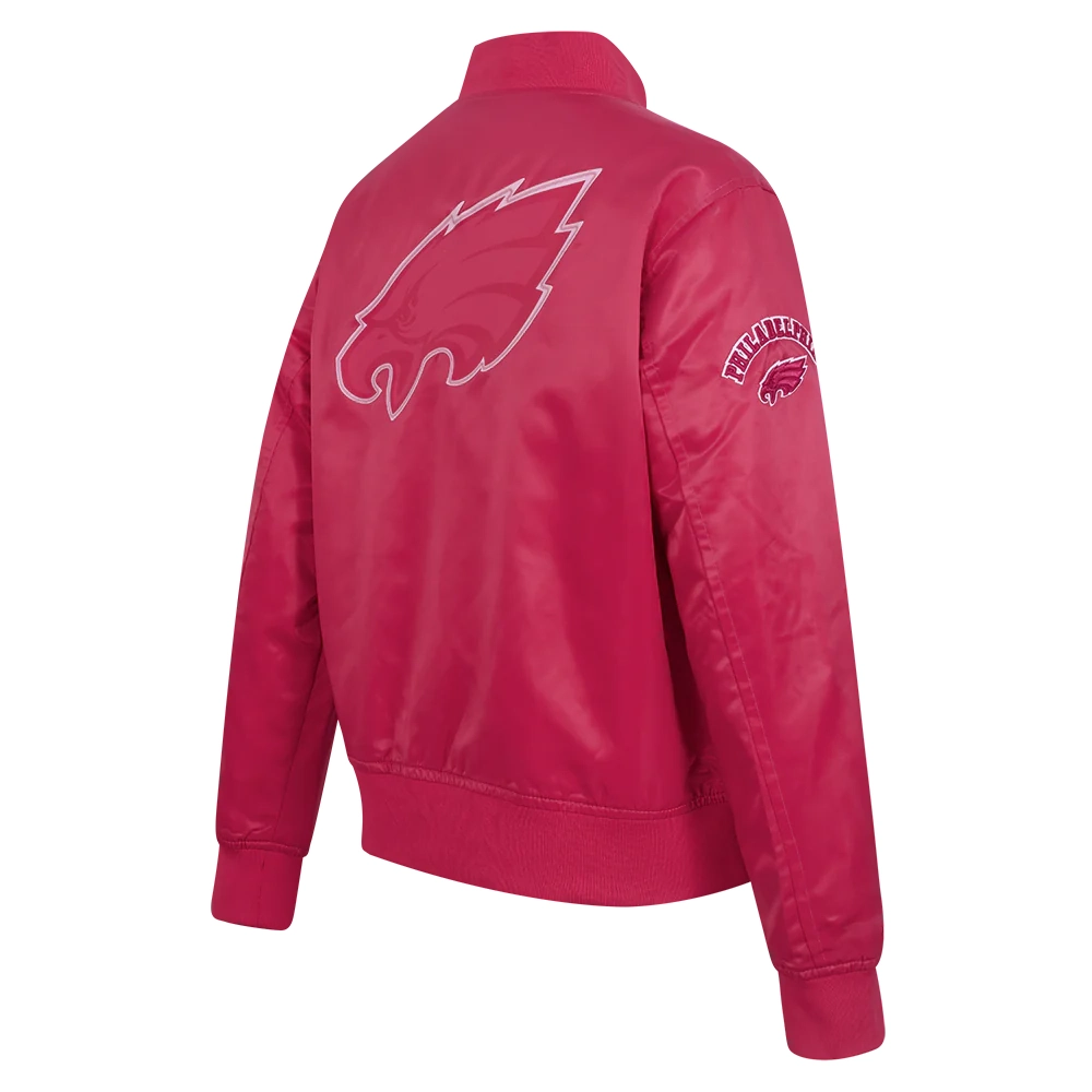 Women's Philadelphia Eagles Triple Pink Satin Varsity Pink Jacket - Image 3