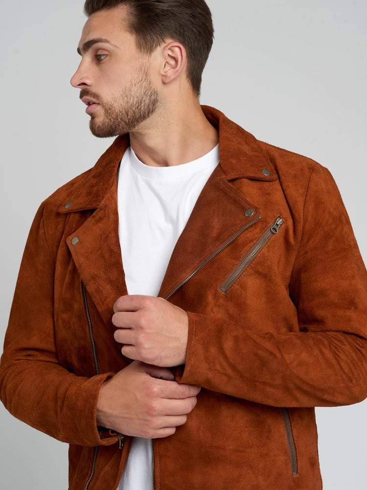 Ryder Brown Suede Biker Leather Jacket - Image 5