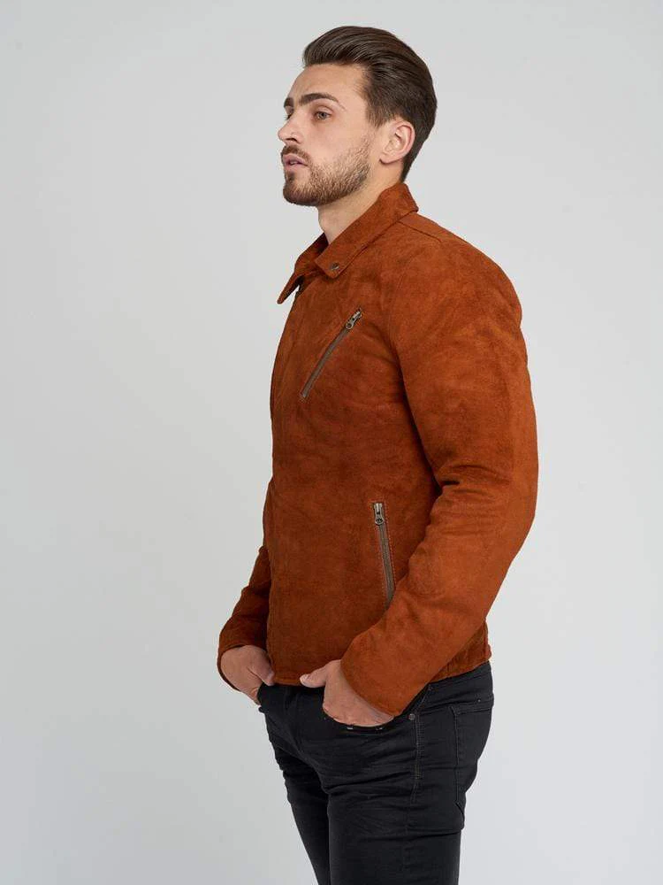 Ryder Brown Suede Biker Leather Jacket - Image 4