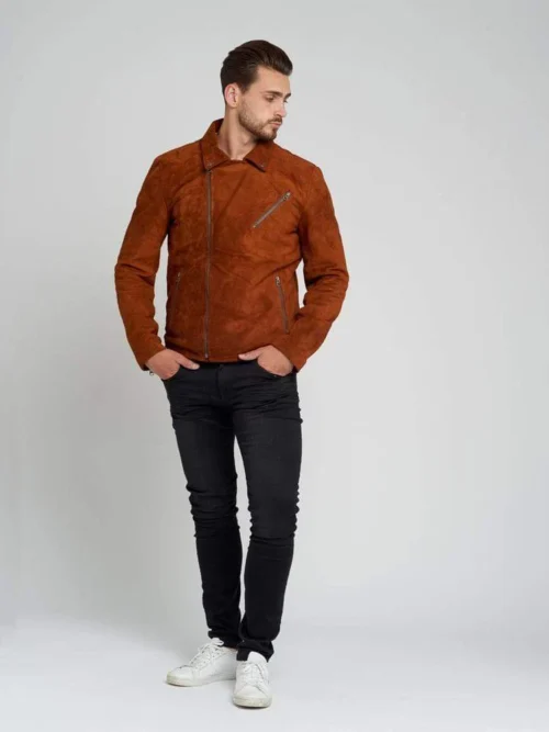 Ryder Brown Suede Biker Leather Jacket - Image 7