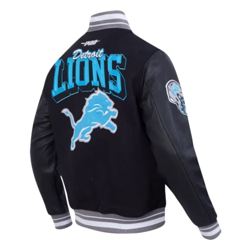 NFL Detroit Lions Team Badge Men's Rib Wool Varsity Jacket - Image 3