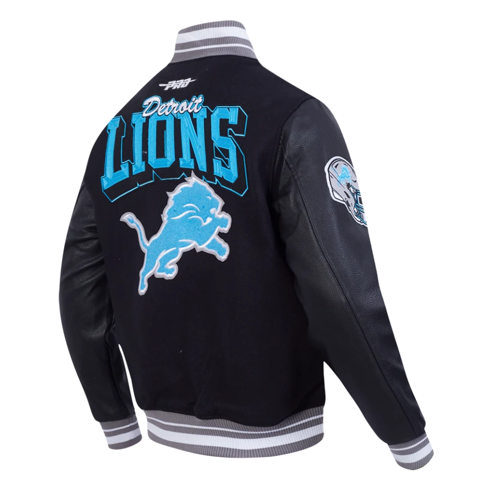 NFL Detroit Lions Team Badge Men's Rib Wool Varsity Jacket - Image 3