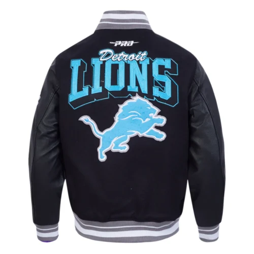 NFL Detroit Lions Team Badge Men's Rib Wool Varsity Jacket - Image 4