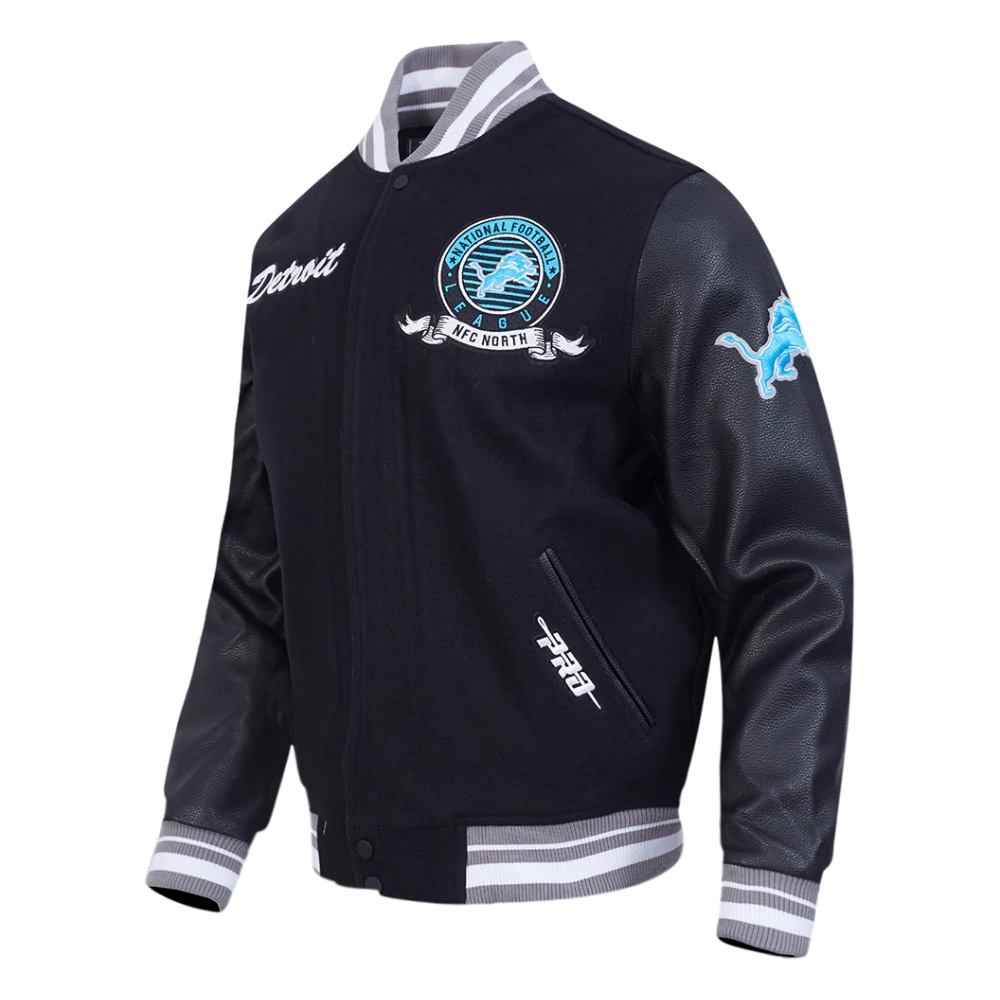 NFL Detroit Lions Team Badge Men's Rib Wool Varsity Jacket - Image 2