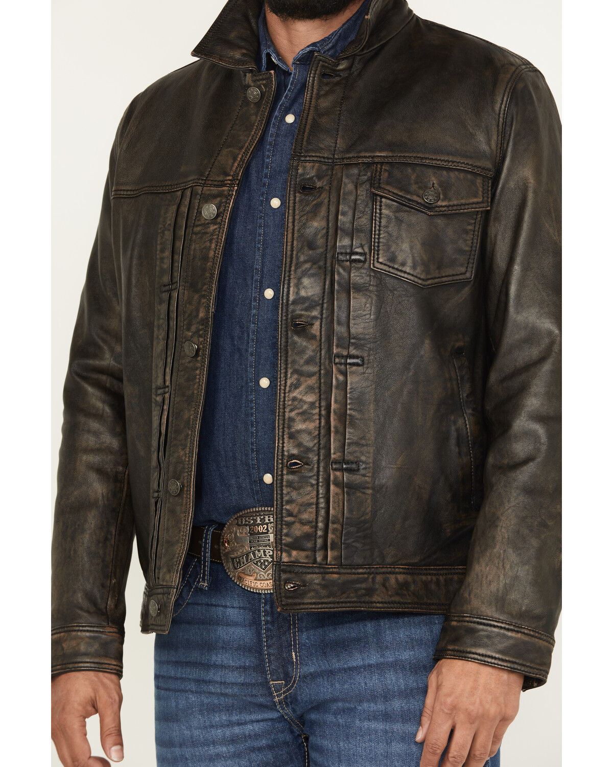 Scully Men's Distressed Leather Trucker Jacket - Image 3