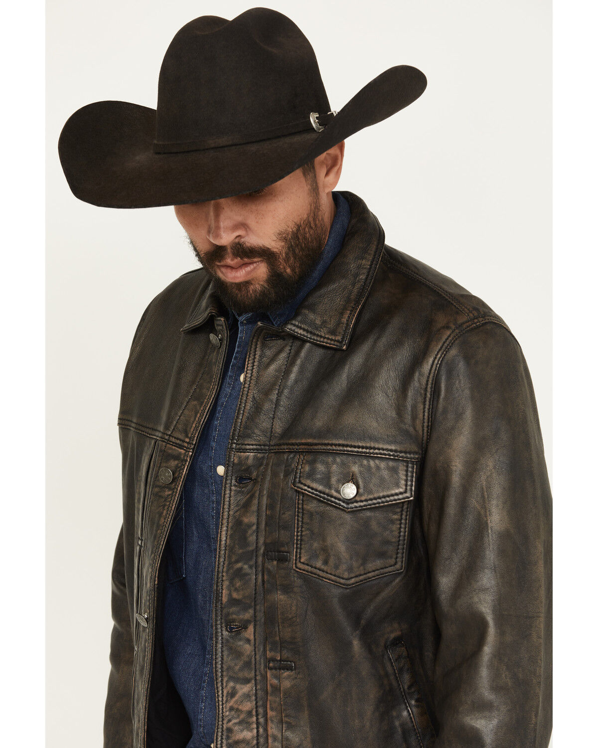 Scully Men's Distressed Leather Trucker Jacket - Image 4