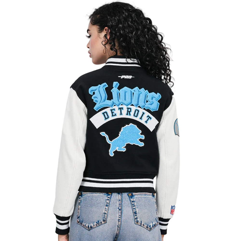 NFL Detroit Lions Best Of Women's Cropped Black Wool Varsity Jacket - Image 4