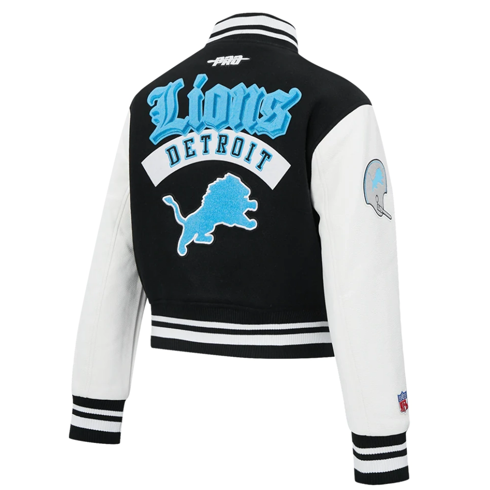 Alternative view of NFL Detroit Lions Best Of Women's Cropped Black Wool Varsity Jacket