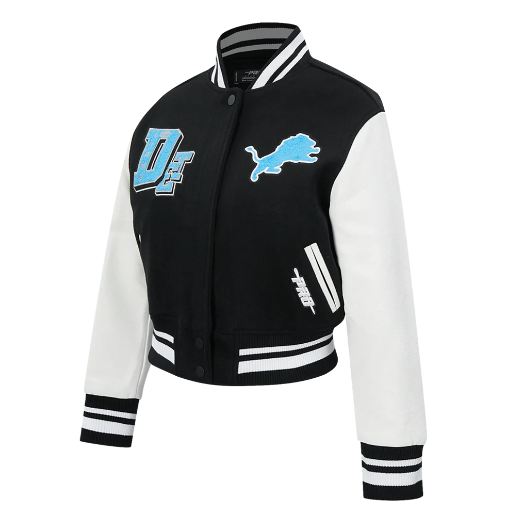 NFL Detroit Lions Best Of Women's Cropped Black Wool Varsity Jacket