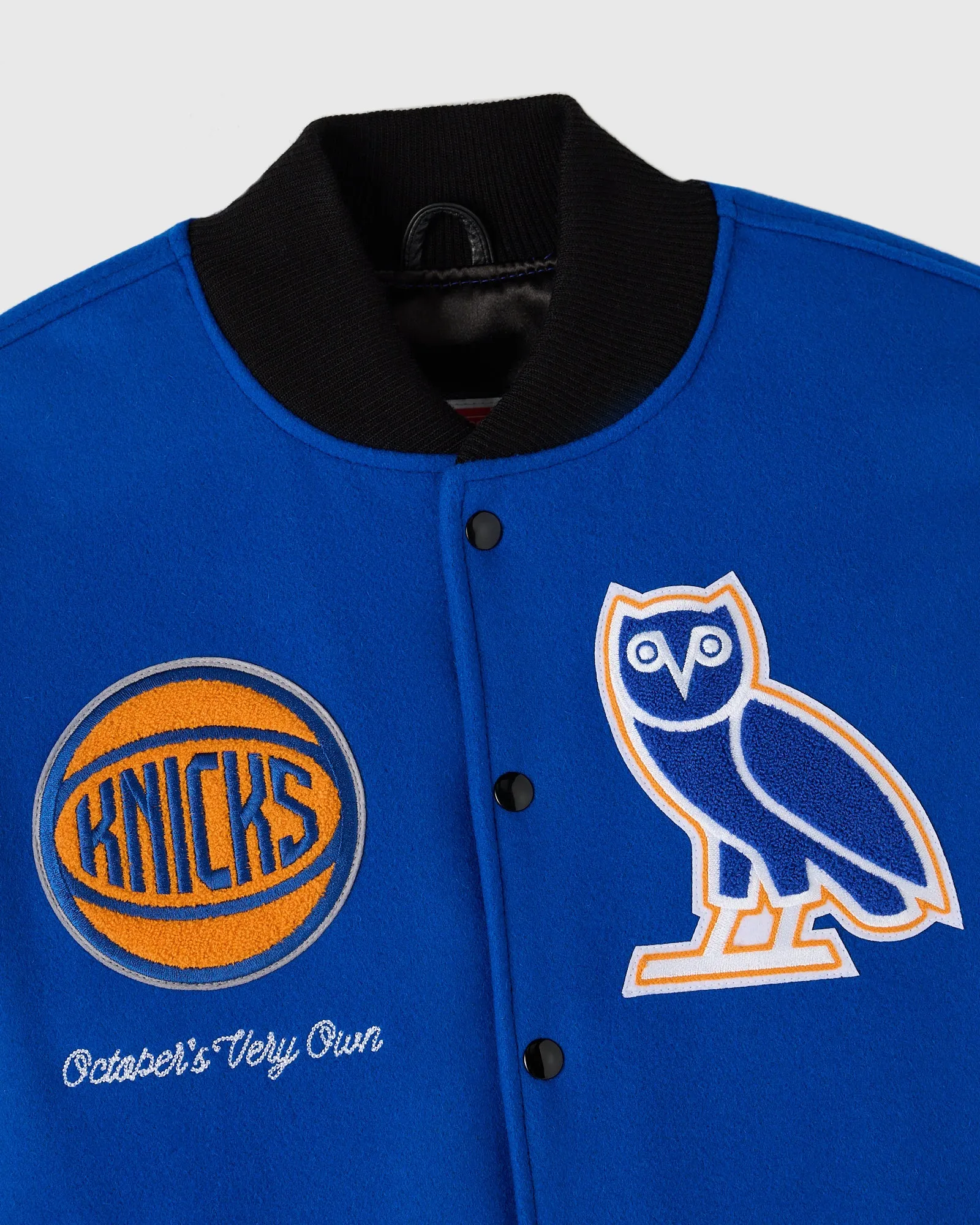 New York Knicks OVO X NBA Wool & Leather Varsity Jacket - Image 6
