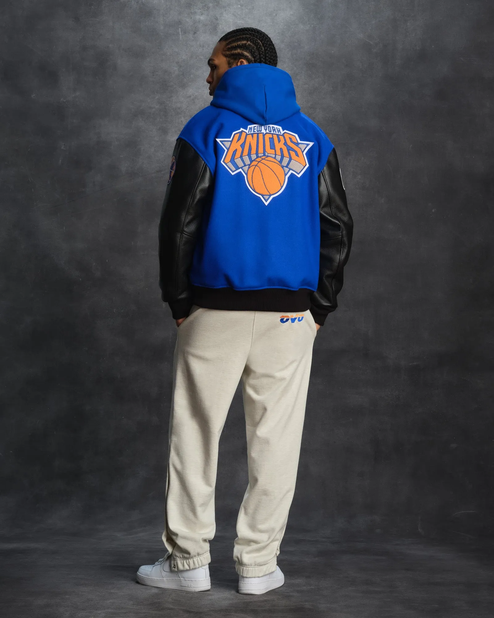 New York Knicks OVO X NBA Wool & Leather Varsity Jacket - Image 5