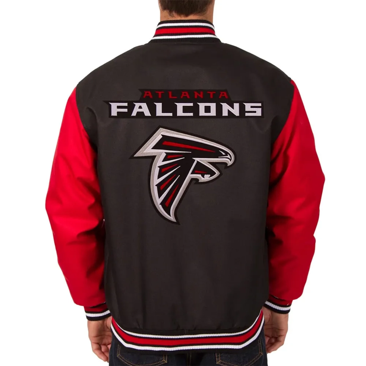Alternative view of Atlanta Falcons Two Tone Black/Red Polyester Varsity Jacket