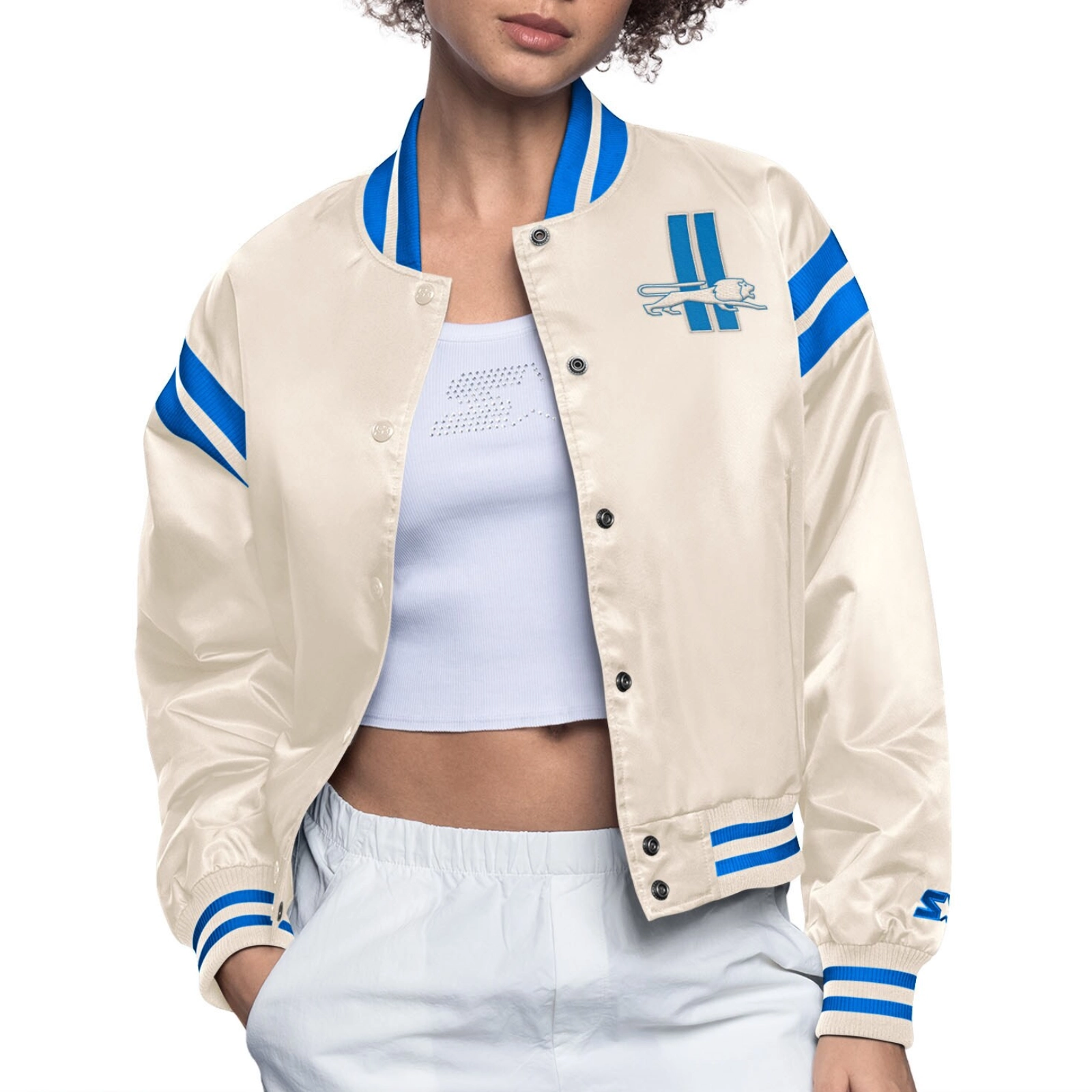 Detroit Lions Full Count Rib Knitted Satin Varsity Jacket