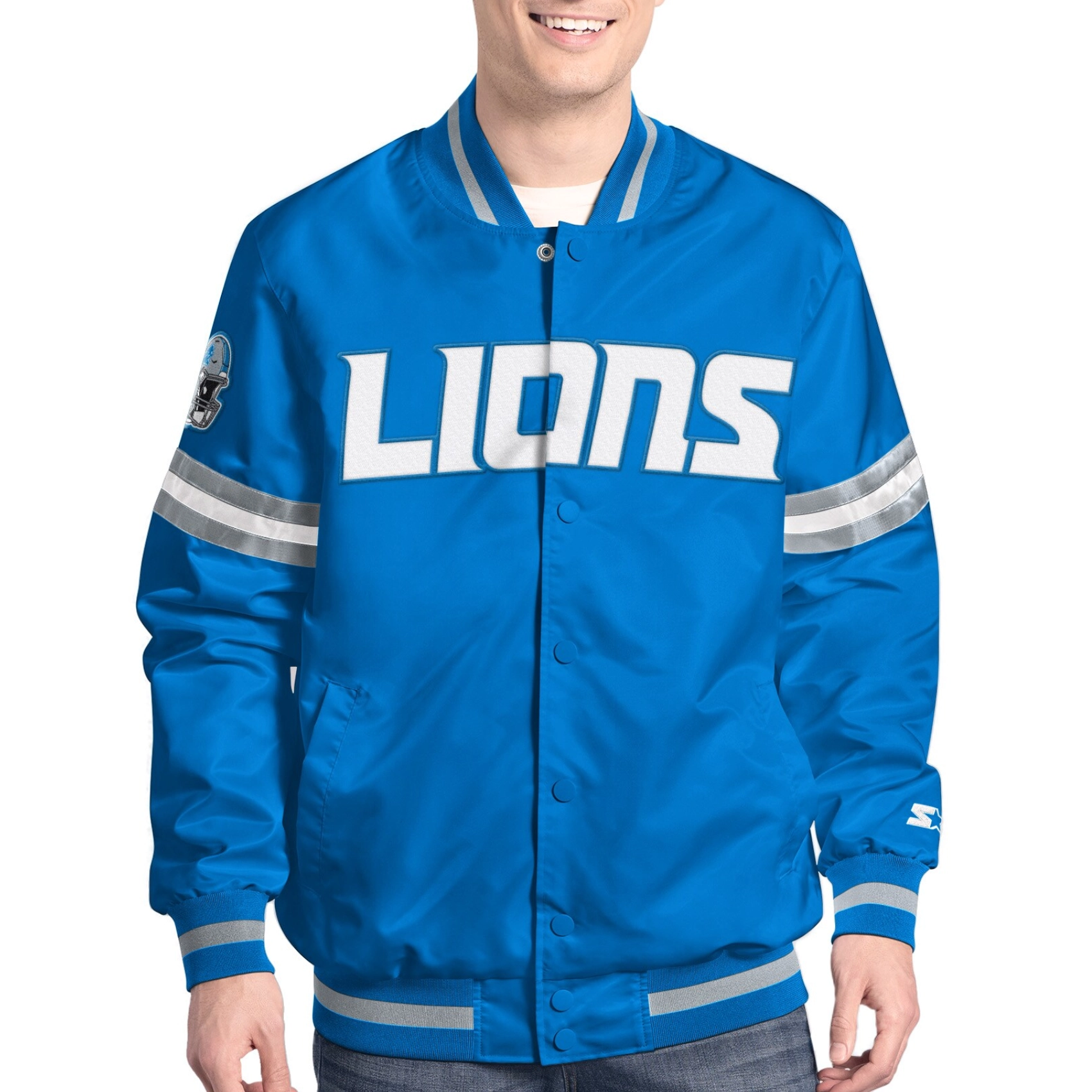 Detroit Lions Full-Snap Scout Satin Varsity Jacket