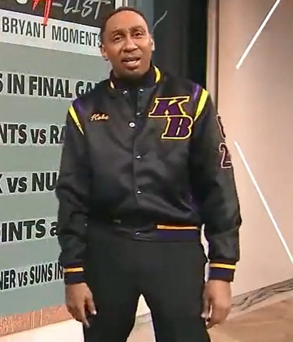 Kobe Bryant Stephen A Smith Black/White Satin Bomber Jacket