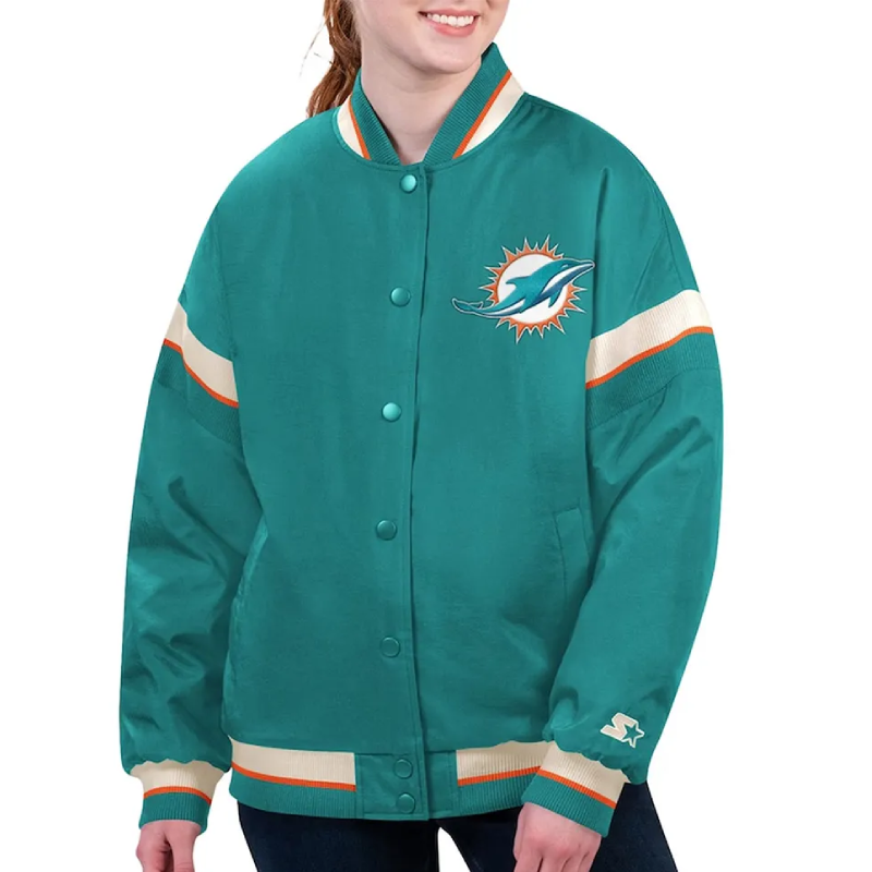 miami dolphins tournament aqua varsity jacket
