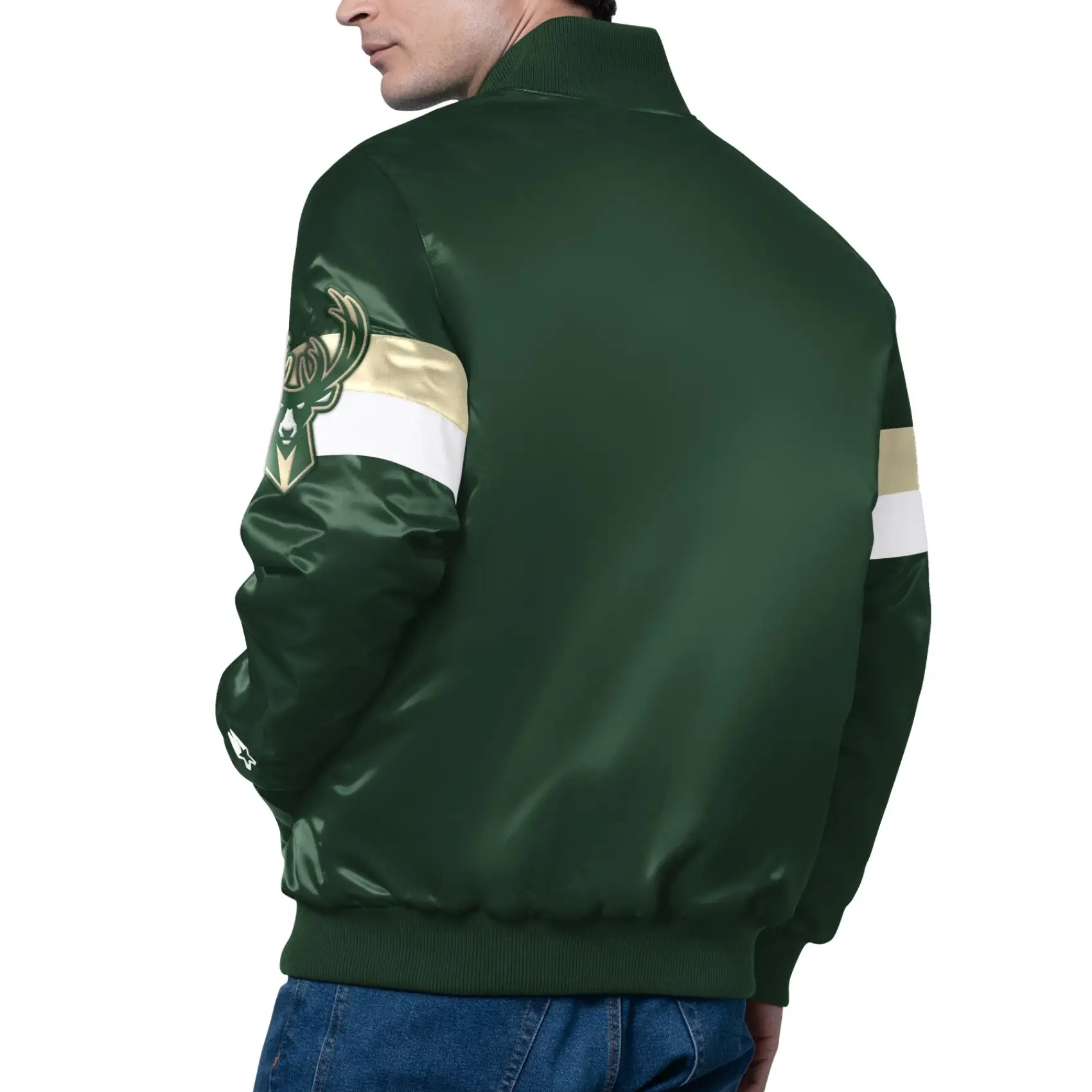 Alternative view of Milwaukee Bucks Triple Option Satin Varsity Jacket