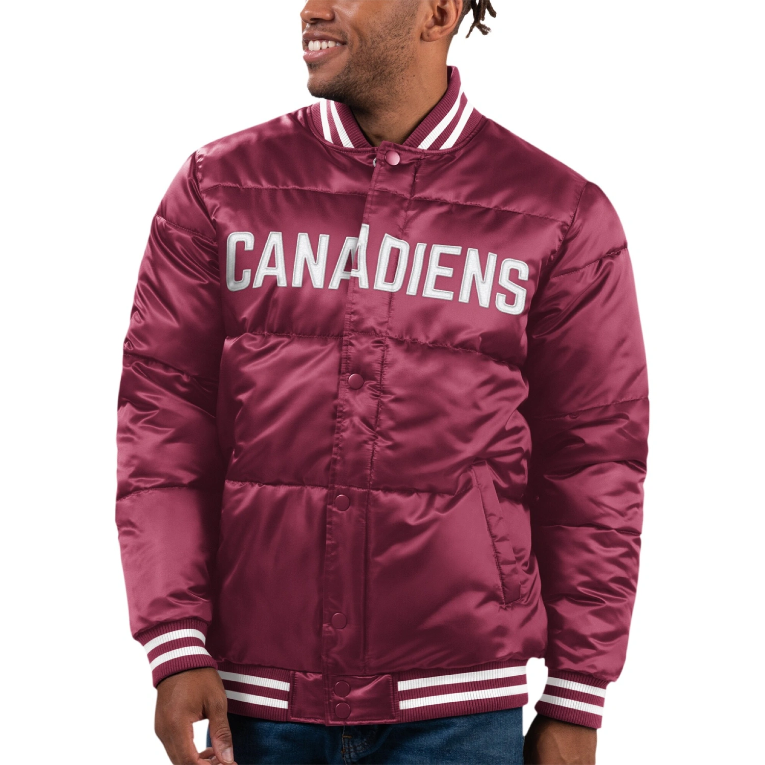 Montreal Canadiens Bronx Bubble Burgundy Satin Puffer Jacket