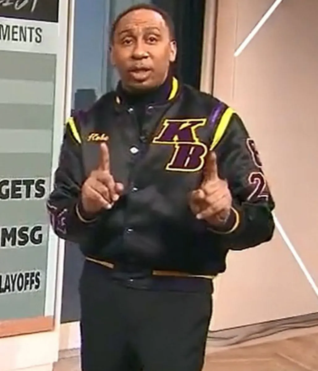 Kobe Bryant Stephen A Smith Black/White Satin Bomber Jacket - Image 7