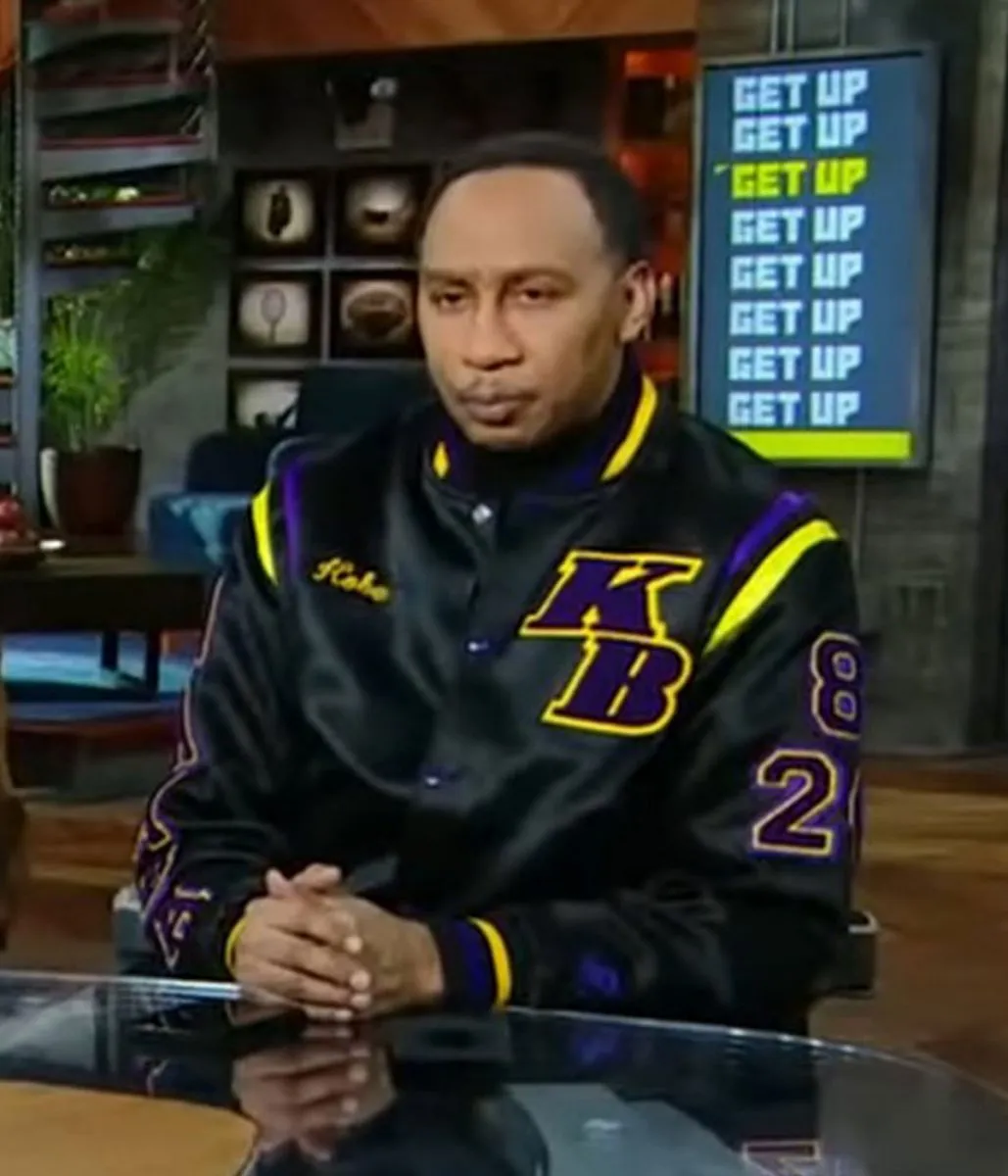 Kobe Bryant Stephen A Smith Black/White Satin Bomber Jacket - Image 5