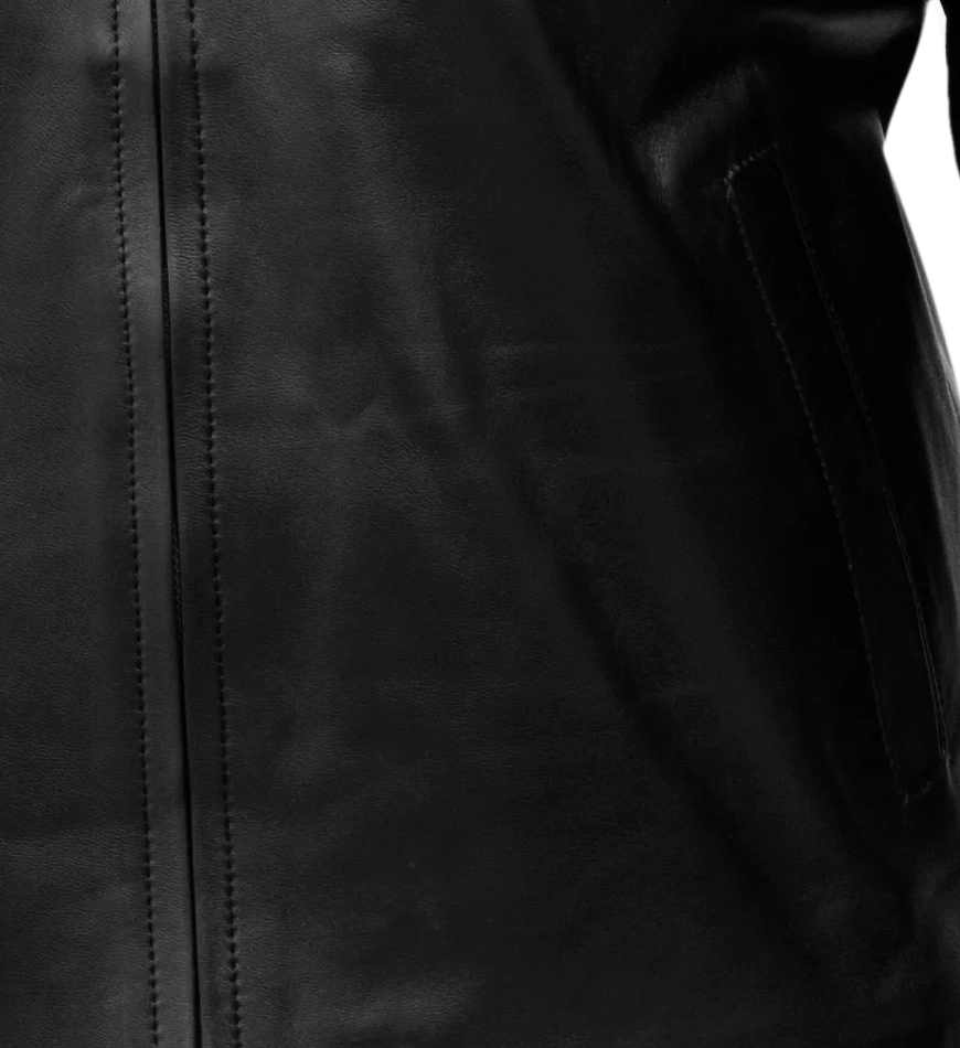 Classic Black Sheepskin Full-Zip Leather Jacket - Image 4