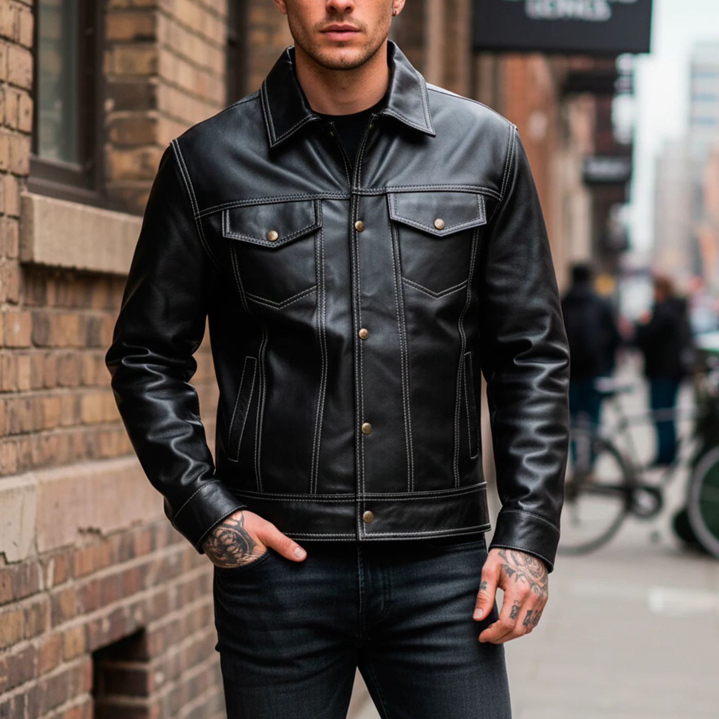 Hades Full-Snap Black Sheepskin Leather Jacket