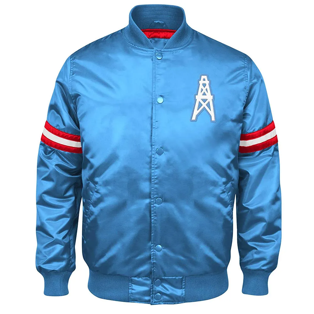 Houston Oilers Retro Full-Snap Blue Satin Jacket