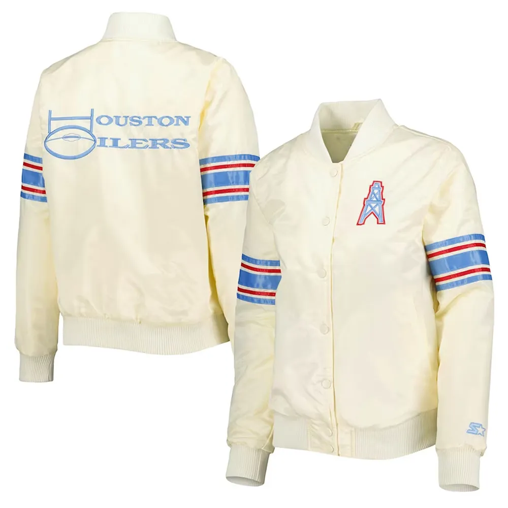 Houston Oilers Women's Line Up Satin Varsity Jacket - Image 3