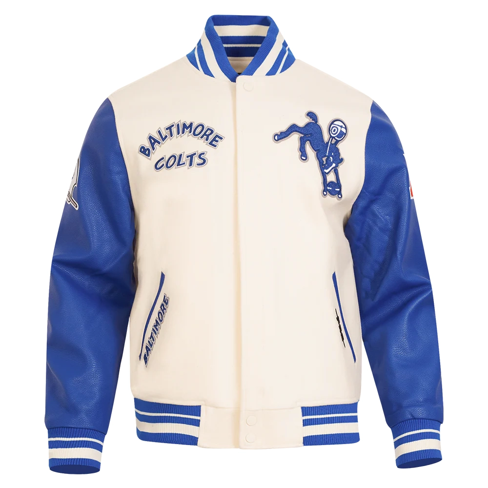 baltimore colts retro classics wool & leather cream varsity jacket
