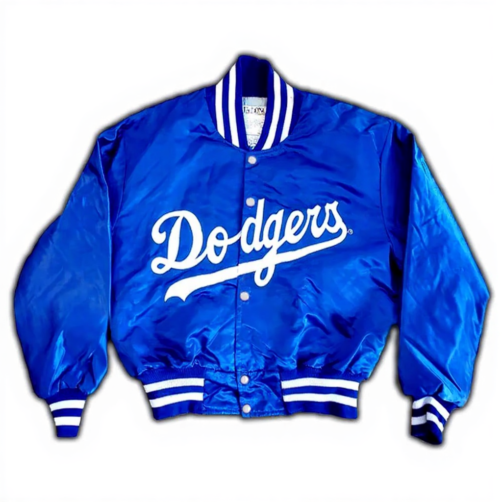 dodgers sofia carson bomber blue satin jacket