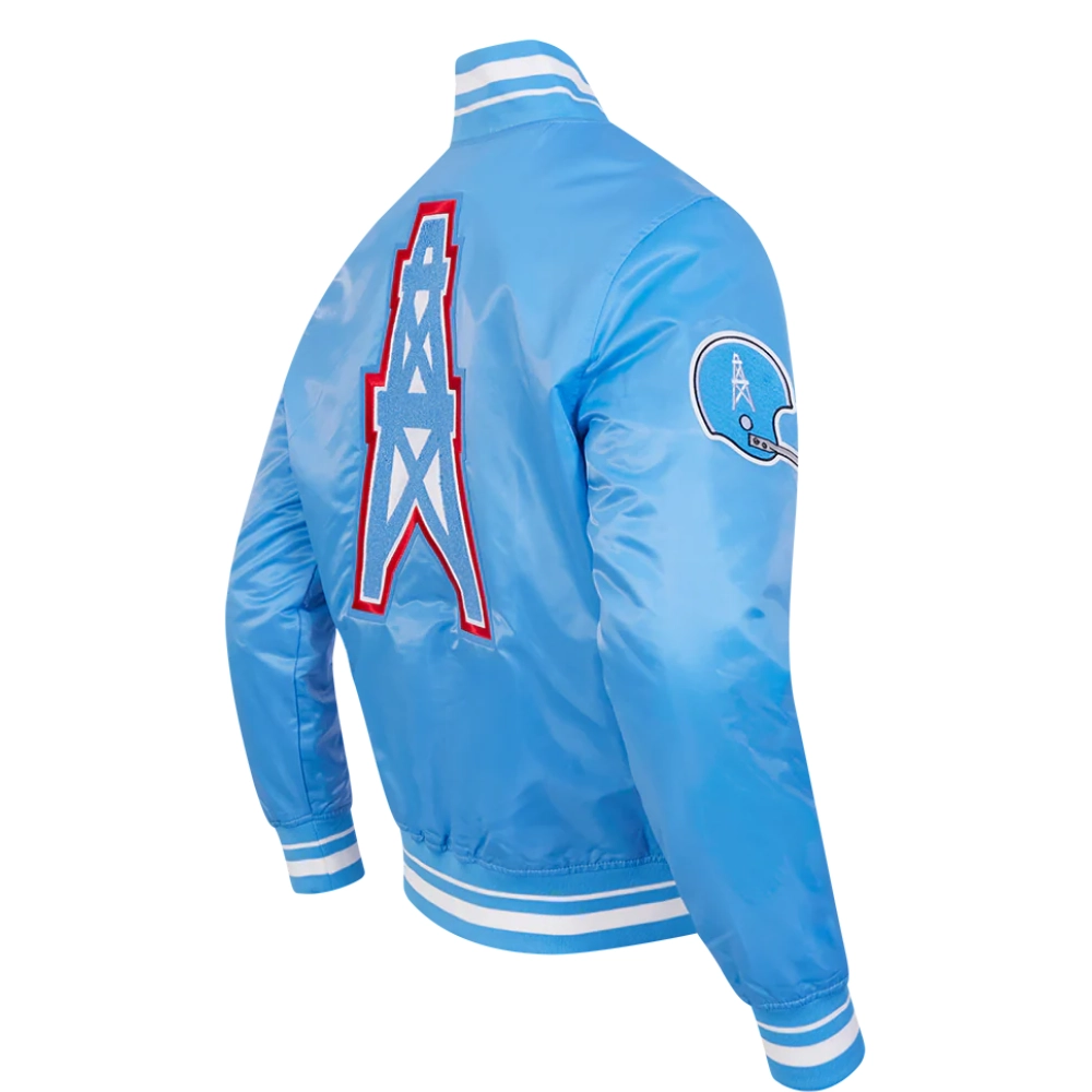 houston oilers retro classic full-snap blue satin jacket