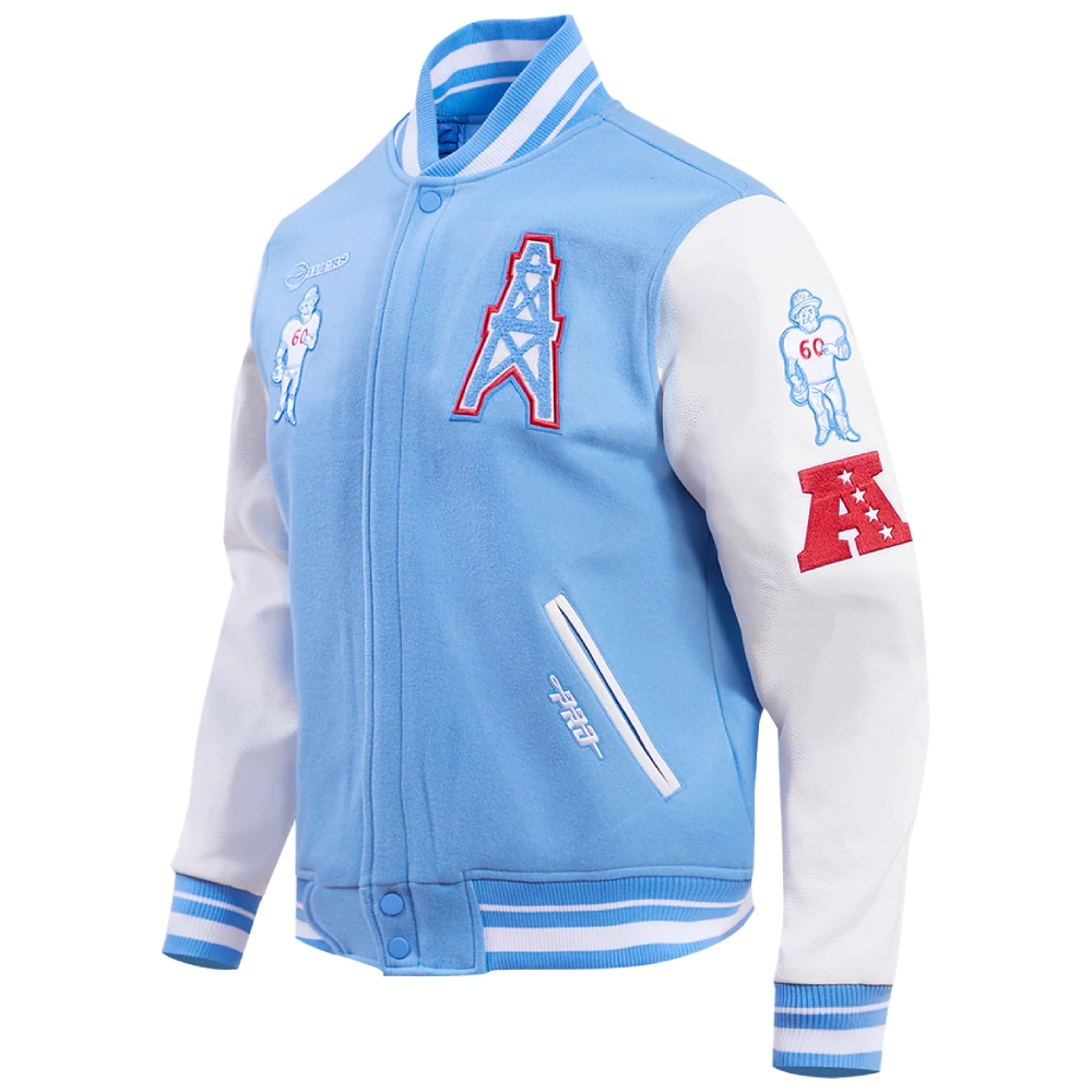 houston oilers retro classic wool & leather blue jacket