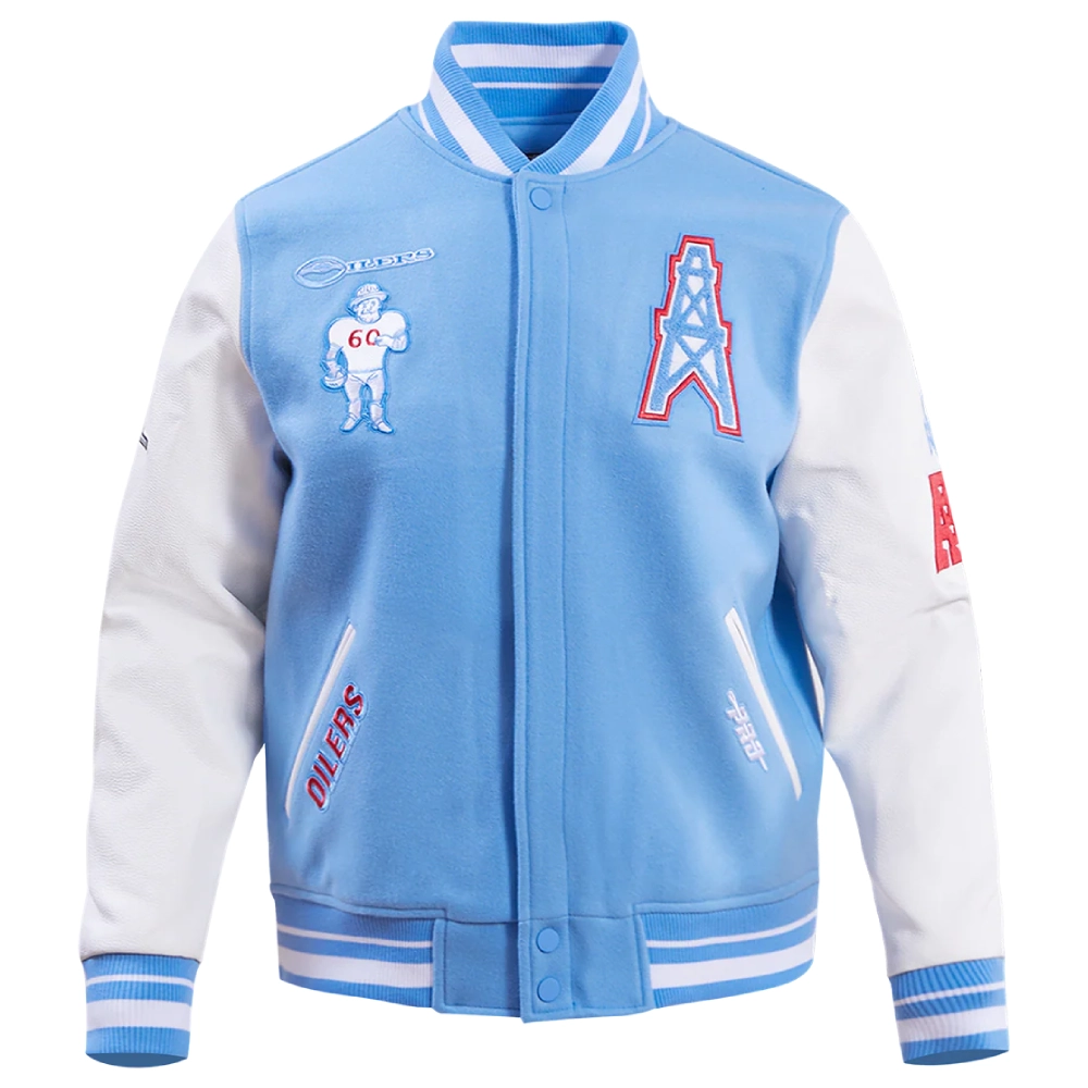 houston oilers retro classic wool & leather blue varsity jacket