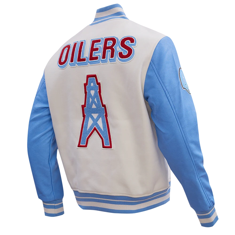 houston oilers retro classic wool & leather cream varsity jacket