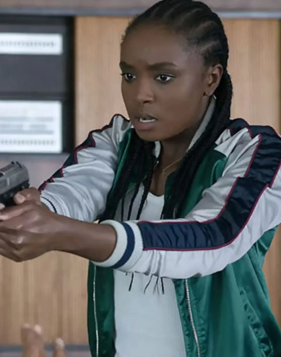 kiki layne the old guard bomber green jacket
