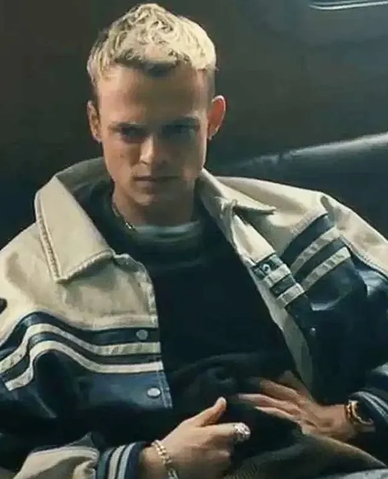 mobland anson boon navy & white bomber jacket