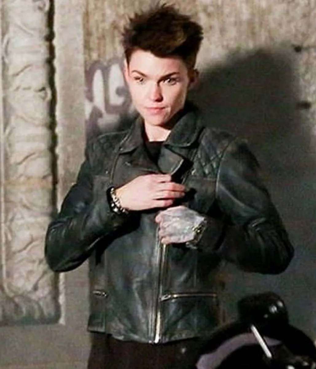 Alternative view of Batwoman Ruby Rose Biker Black Leather Jacket