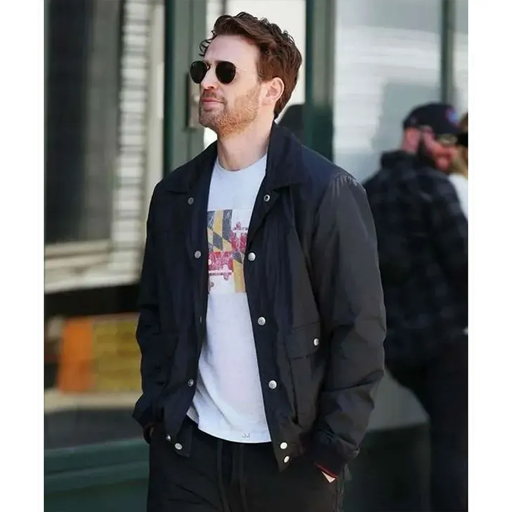 chris evans materialists navy polyster jacket