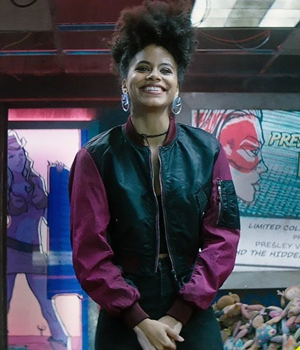 Alternative view of Zazie Beetz Deadpool 2 Black Satin Jacket
