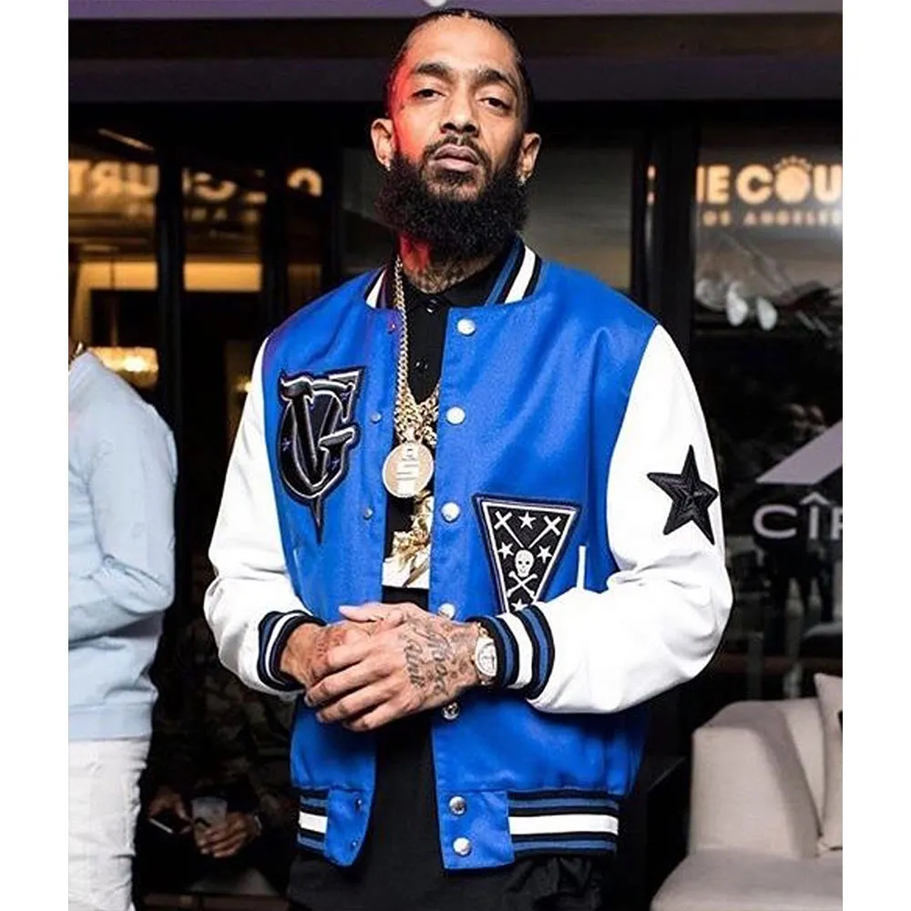 nipsey hussle white letterman jacket