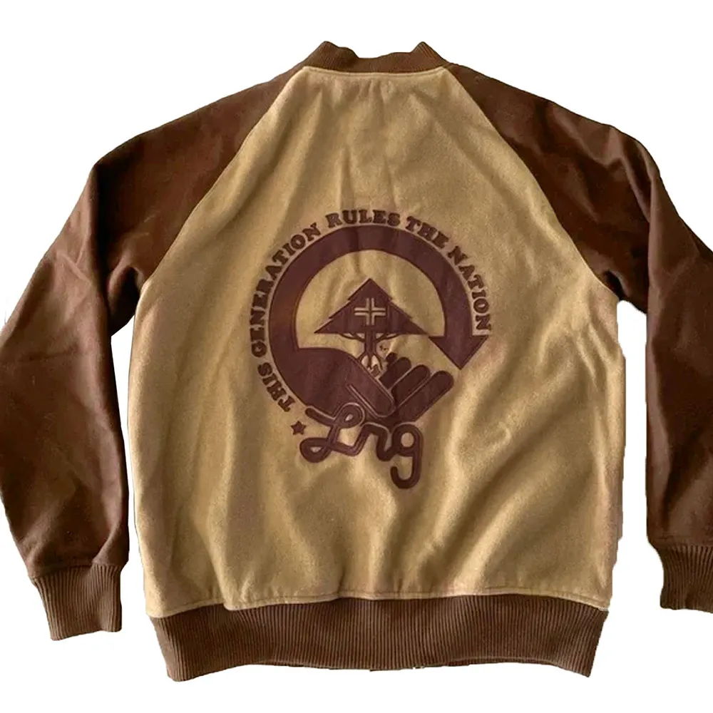 pitbull letterman brown wool jacket