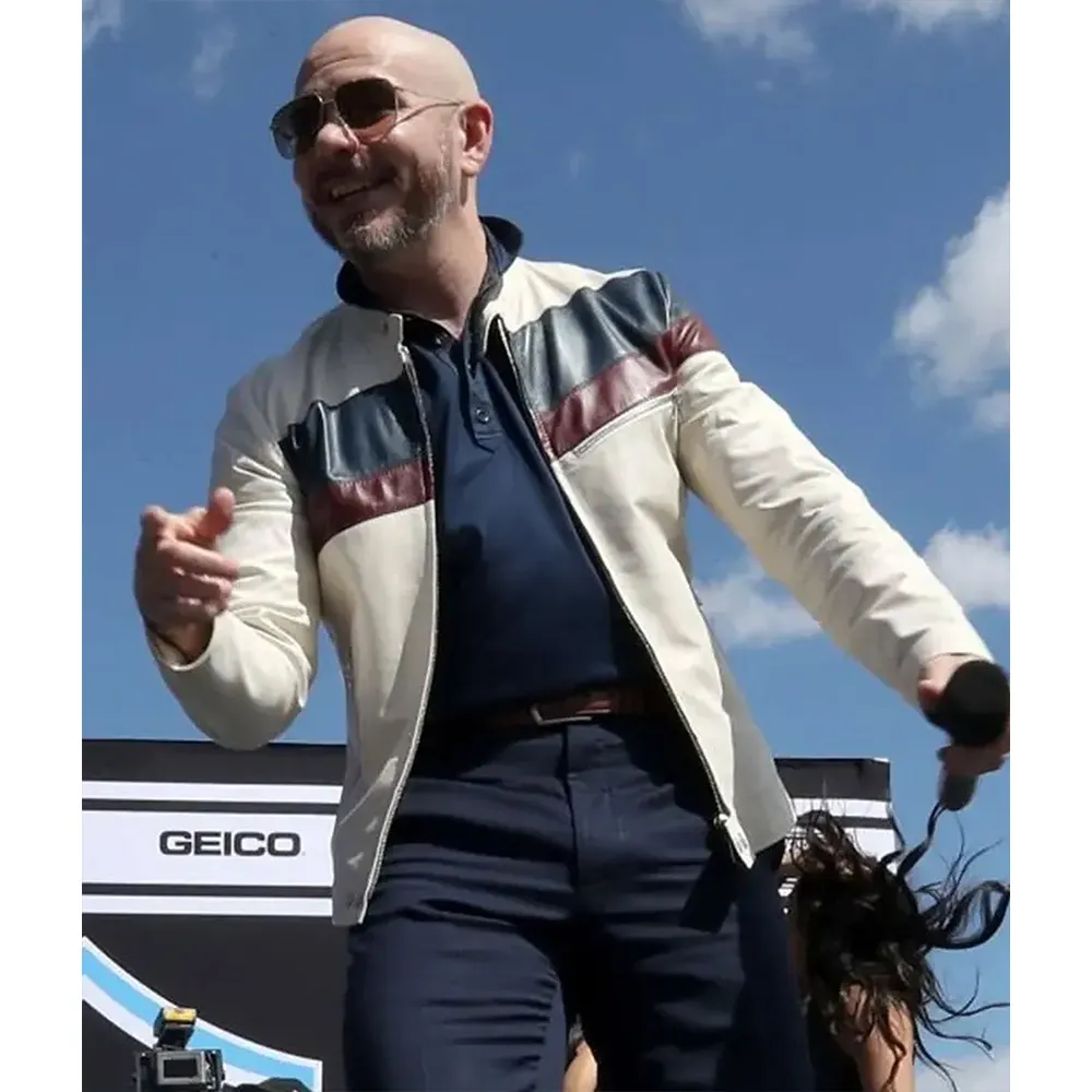 pitbull nascar leather white jacket