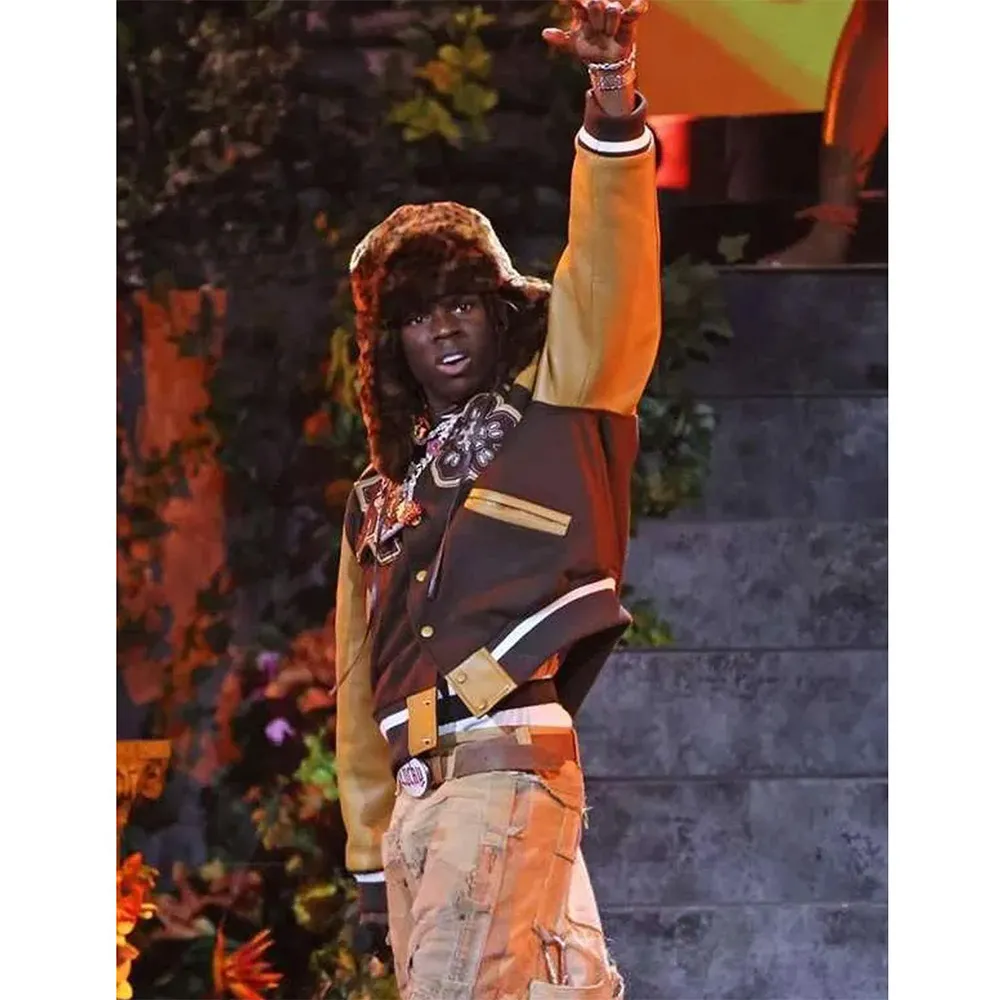 rema 2024 brit awards wool & leather jacket