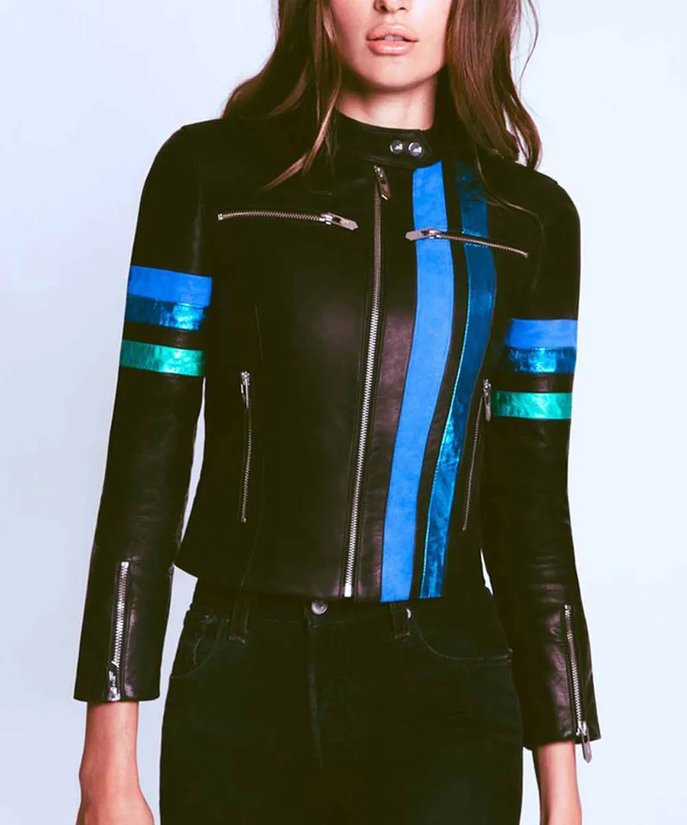 Alternative view of Take Two Rachel Bilson Striped Black Leather Jacket