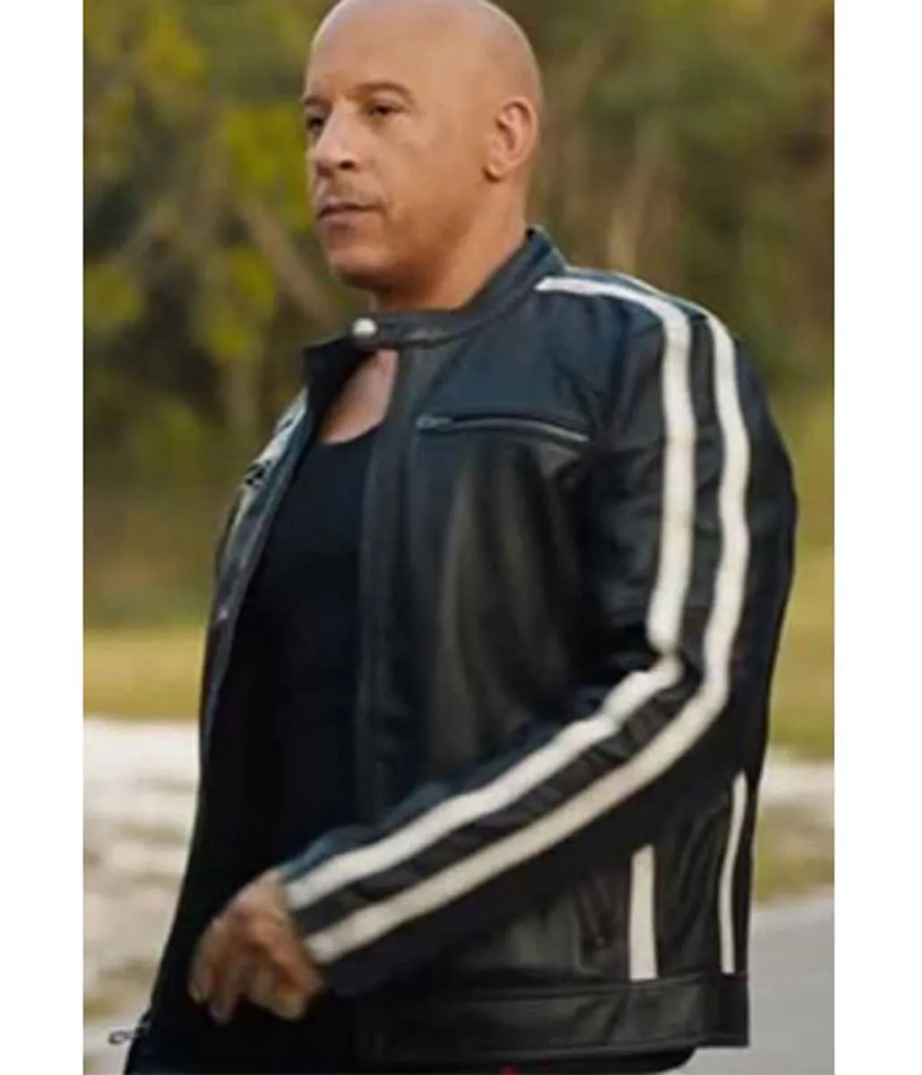 Alternative view of Vin Diesel F9 The Fast Saga Cafe Racer Black Leather Jacket