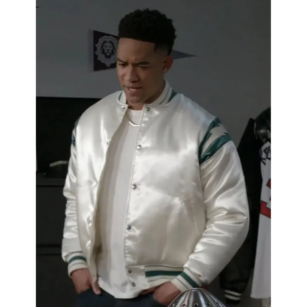 All american homecoming peyton alex smith satin cream jacket