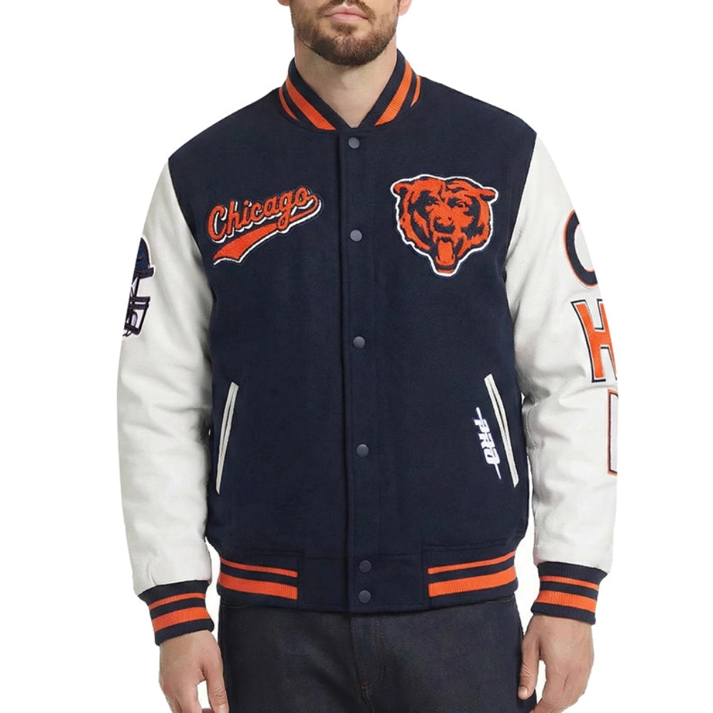 Chicago bears script tail rib wool navy jacket