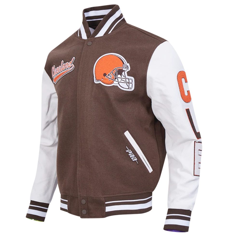 Cleveland browns script tail rib wool brown varsity jacket